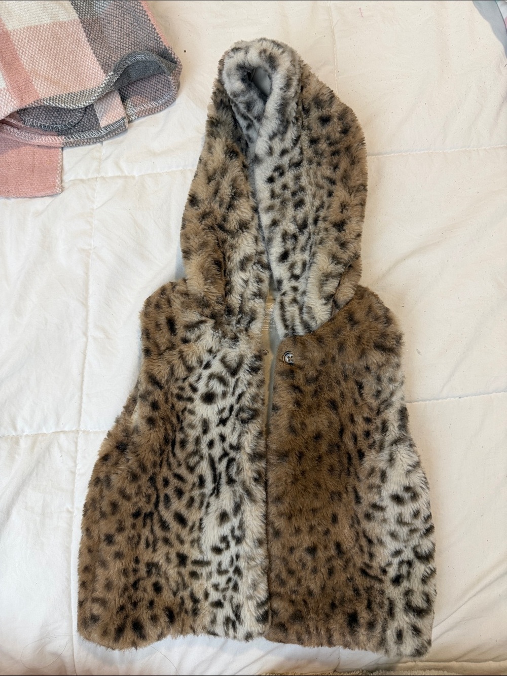 wonder nation Faux Fur Hooded Vest in Brown & Cream Leopard Print